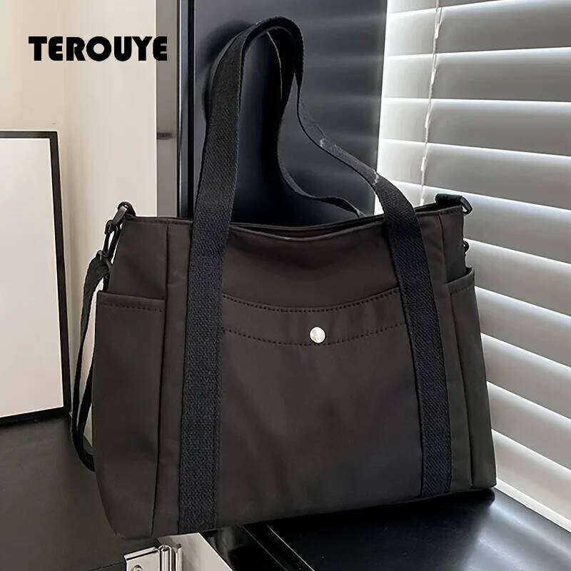 Large Capacity Nylon Crossbody Casual Solid Color Messenger Shoulder Bag With Removable Strap TEROUYE