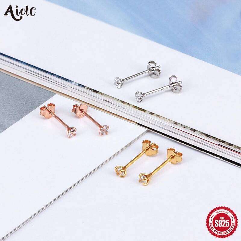 Aide Real 925 Sterling Silver 2.5mm Single Zircon Mini Stud Earrings for Women 1pair Ear Hole Studs Christmas Party Jewelry