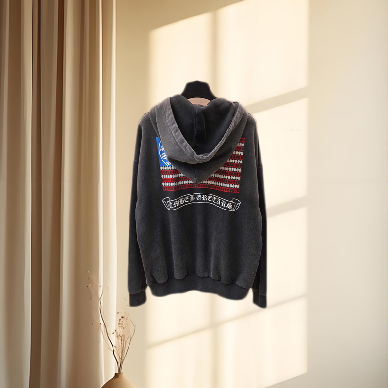 Washed Flag Hoodie Zippered Comfort Sweatshirt For Men Women Relaxed Fit 25fw 1201