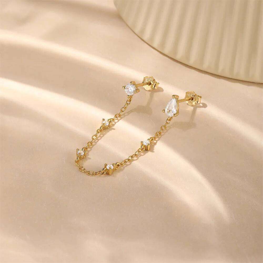 Aide 925 Sterling Silver 1pc Gold Ear Cuff With Waterdrop Tassel Chain Piercing Stud Earrings For Women Simple Fine Jewelry Gift