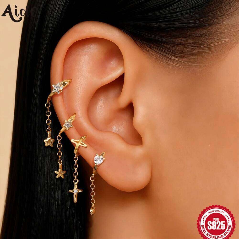 Aide 1pc 925 Sterling Silver Tassel Chain Hoop for Women Simple Exquisite Zircon Ear Earrings Fashion Jewelry Aretes
