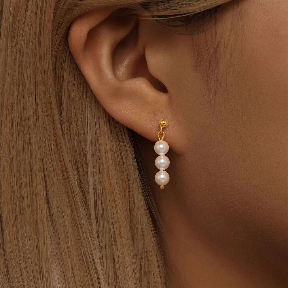 Aide 925 Sterling Silver Pearl Beading Dangling Drop Earrings For Women K Gold Simple Elegant Fine Jewelry Wedding Party Gift