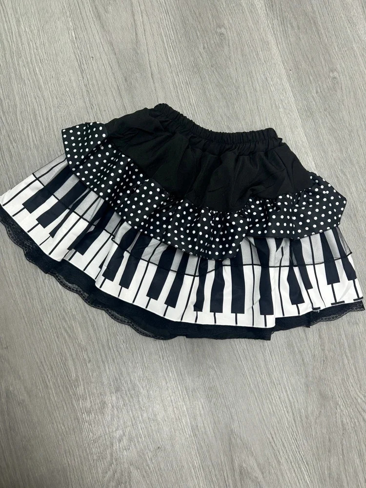 American Vintage Black White Piano Keys Skirts Y2k Slim Waist Ruched Aline Skirt Women Summer Korea Style Chic Mujer 251231