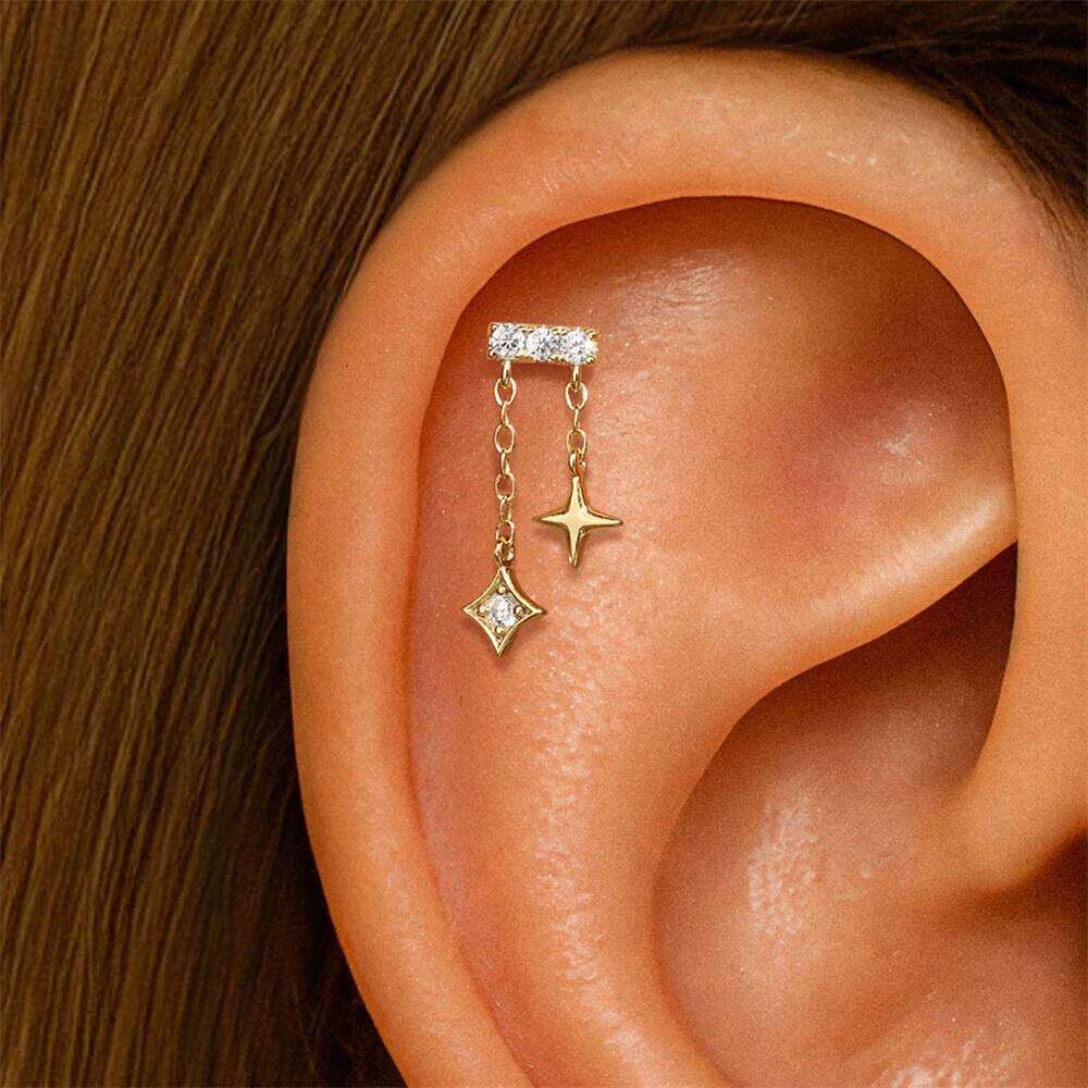 Aide 1pc 925 Sterling Silver DIY Handmake Zircon For Women Flat Head Threaded Puncture Crystal Ear Bone Studs Ins Jewelry