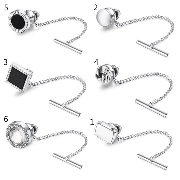 HAWSON Men's Tie Pins Square Tie Tacks with Chain for Men Necktie Accessory