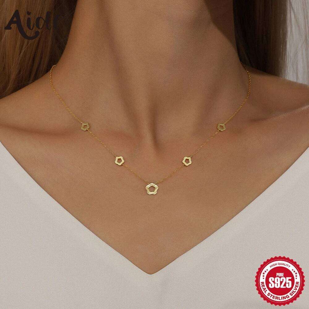 Aide 925 Sterling Silver Chain Necklaces for Women Hollow Flowers Collares Choker 45cm Female Necks Bride Fine Jewelry collars