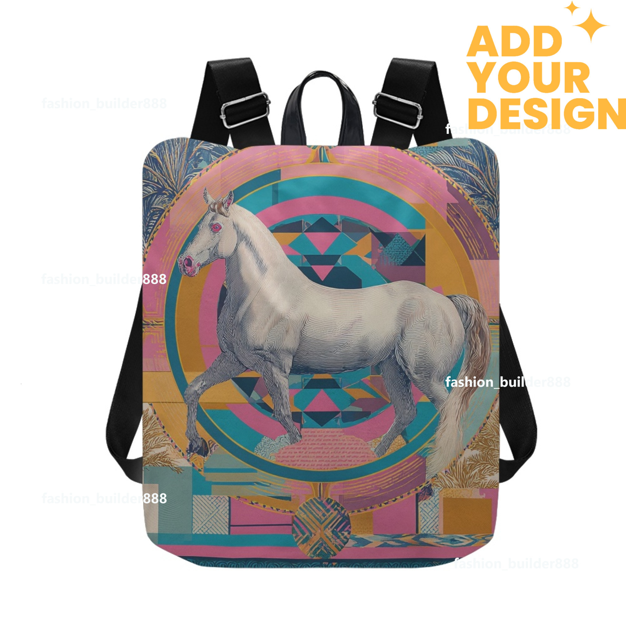 Custom H Designer Fashion Anti Theft Backpack Luxury Horse Pattern Unisex Full Print Backpack Laptop Bag Travel Bag H34