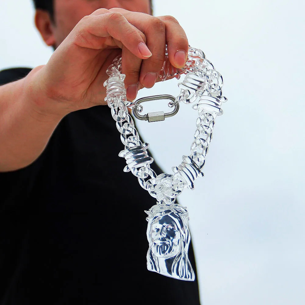 Hiphop Big Clear Acrylic Jesus Piece Pendant Necklace for Women Men Statement Spike Chain Necklace Rock Party Jewelry Gifts 251230
