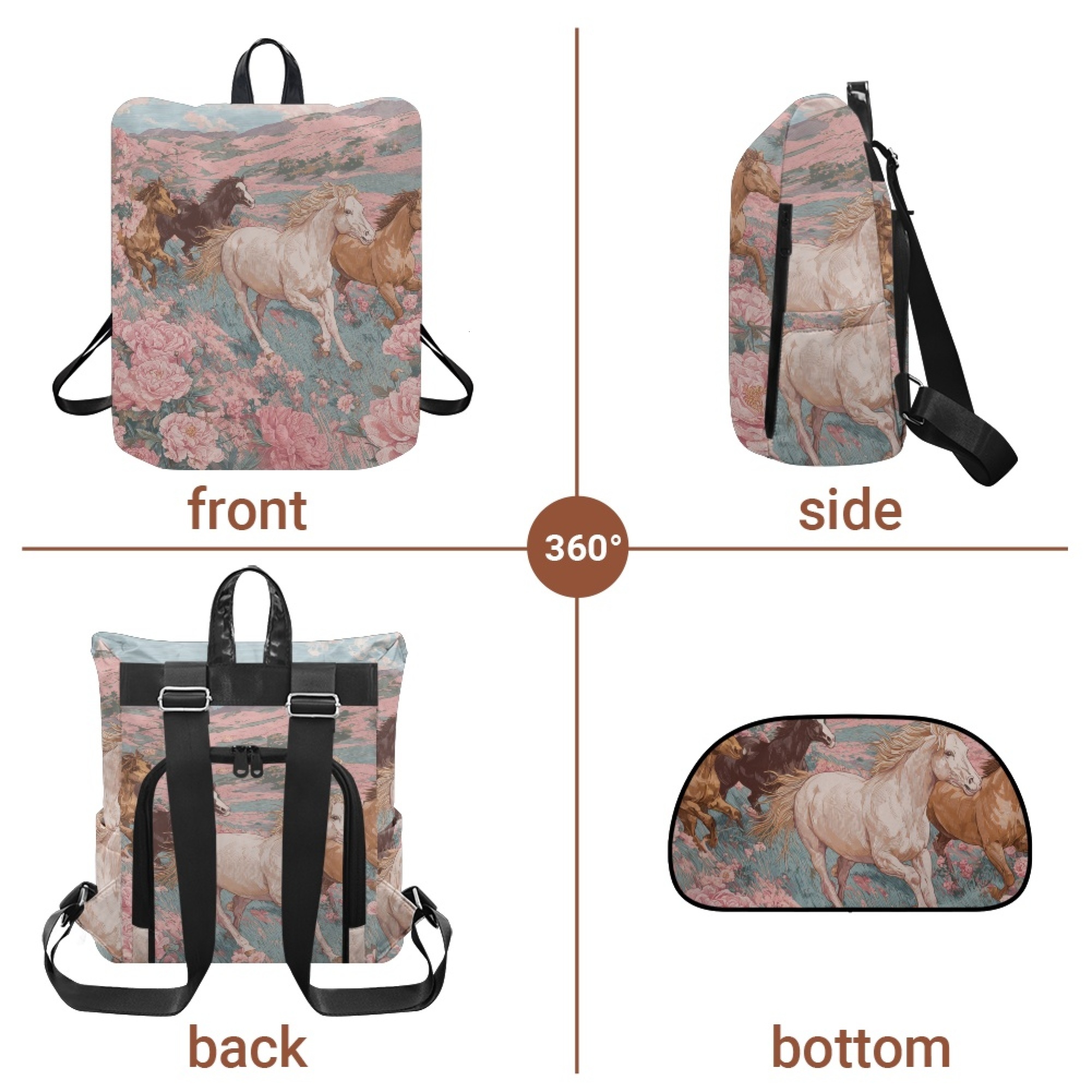 Custom H Designer Fashion Anti Theft Backpack Luxury Horse Pattern Unisex Full Print Backpack Laptop Bag Travel Bag H29