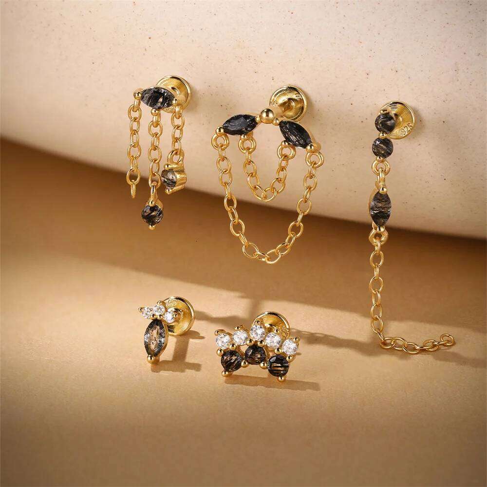 Aide 925 Sterling Silver Colors Crystal Pendant Stud Earring For Women Y2K Handmake Flat Back Gold Color Body Piercing