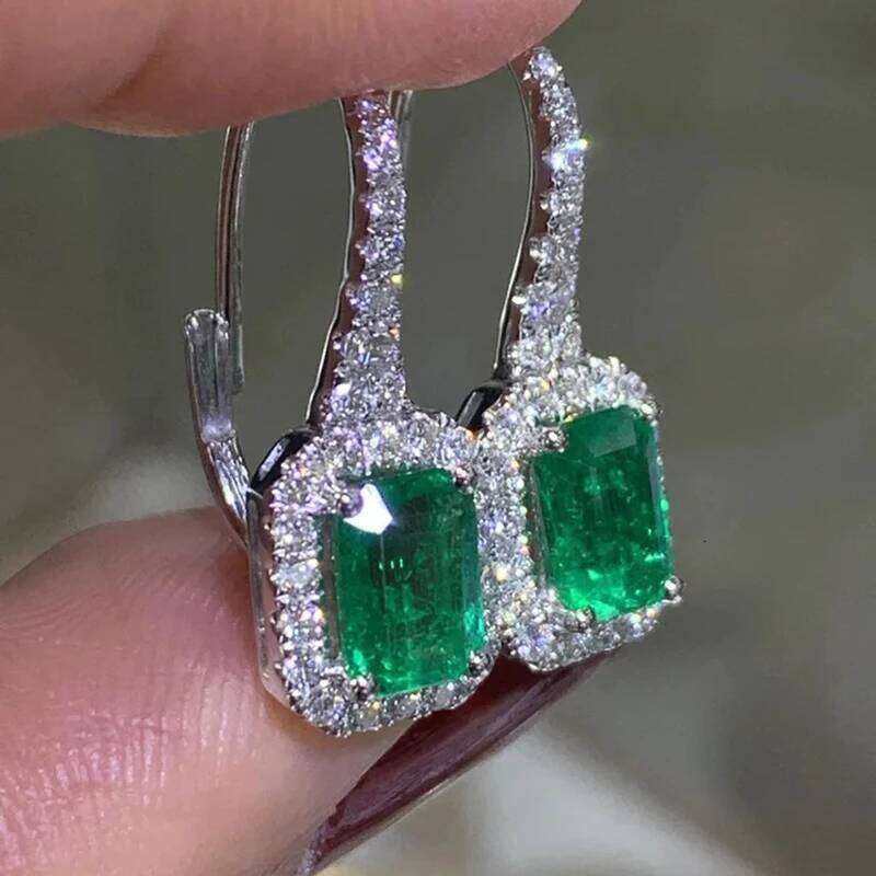 Huitan Gorgeous Green Cubic Zirconia Women Silver Color Luxury Female Dangle Earrings Wedding Anniversary Party Jewelry