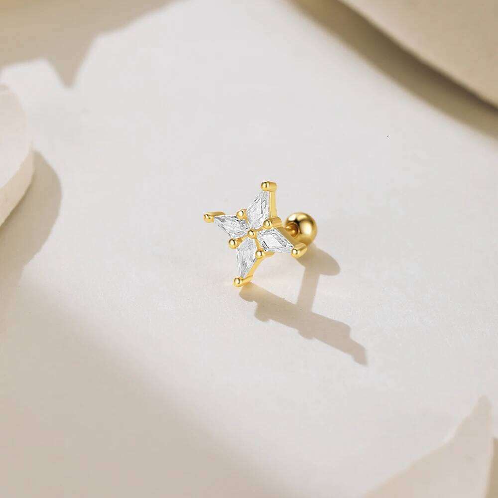 Aide 1PC 925 Sterling Silver Simple New Designs Chain Ball Flat Head Cartilage Piercing Stud Earring For Women Body Fine Jewelry