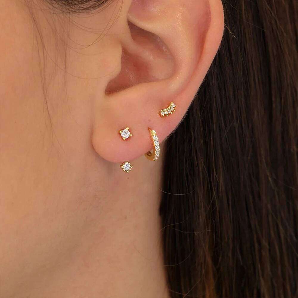 Aide 925 Sterling Silver 3Piece Set Simple Zircon Piercing Earrings For Women DIY Daily Wear Ear Hook Earring Gifts