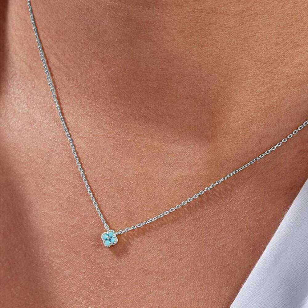 Aide Plata Real 925 Sterling Silver Lucky Lady European And American Four-leaf Clover Chain Turquoise Necklace