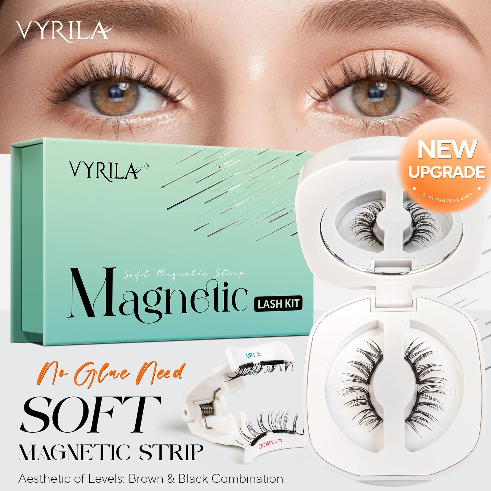 VYRILA Upgrade Magnetic Eyelashes Brown/Black Reusable Soft Magnetic Lash with Applicator Natural Look No Glue Needed Lashes Kit 251231