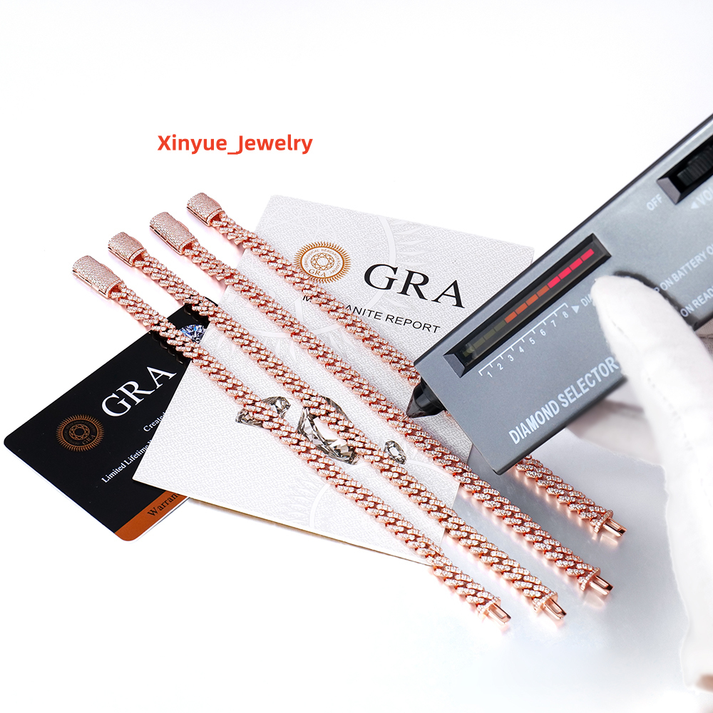 Wholesale Miami Unisex 6mm Cuban Link Chain Bracelet 18k Rose Gold Plated 925 Silver Hip Hop Jewelry Iced Out Moissanite Diamond