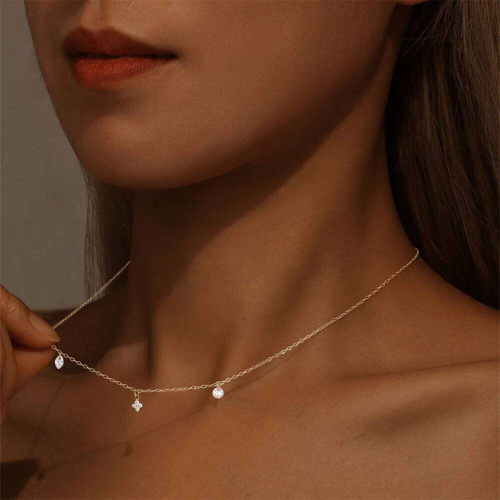 Aide 925 Sterling Silver Long Tassel Pendant Lucky Flower Y Chain Necklace for Women Valentine Xmas Party Gift Jewelry