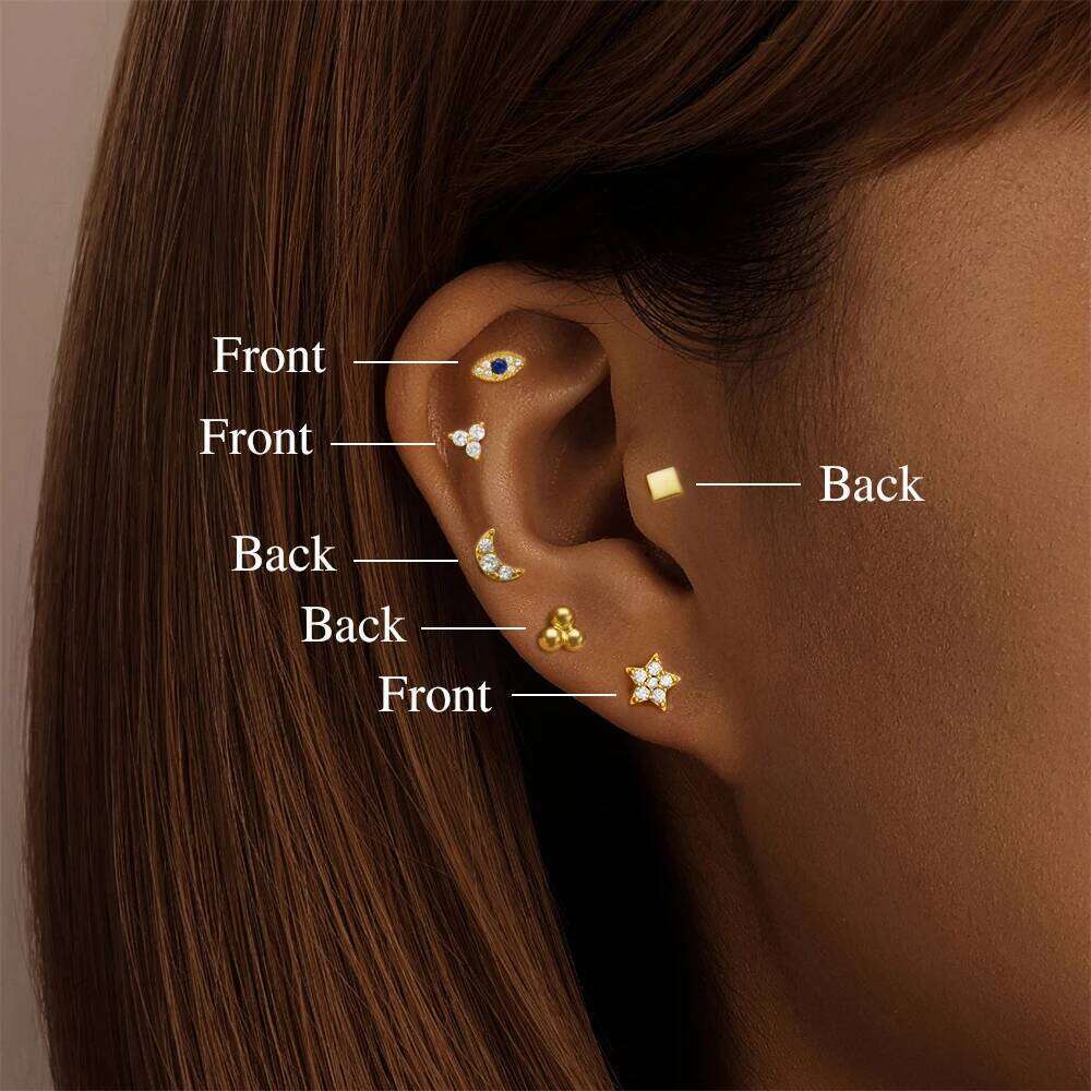 Aide 925 Sterling Silver 1pc Asymmetric Two Side Wearable Piercing Screw-Back Stud Earrings For Women Elegant Bohemian Jewelry