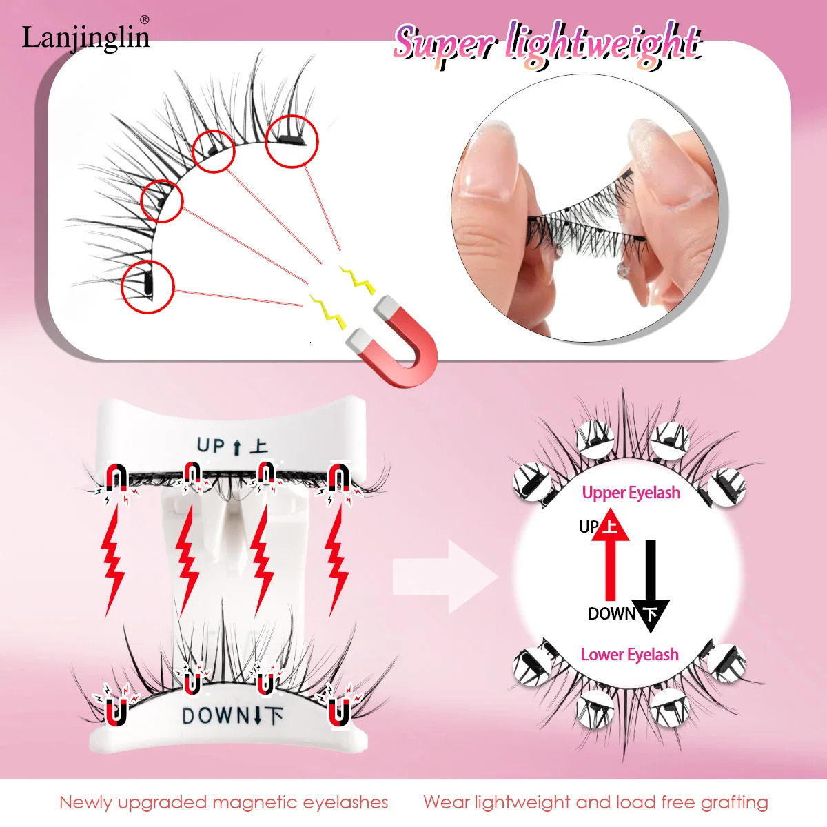 Lanjinglin 2Pairs Magnetic Lashes with Magnets Tweezer No Glue Needed Magnetic Eyelash Makeup Tool Soft Natural Long Faux Cils 251231