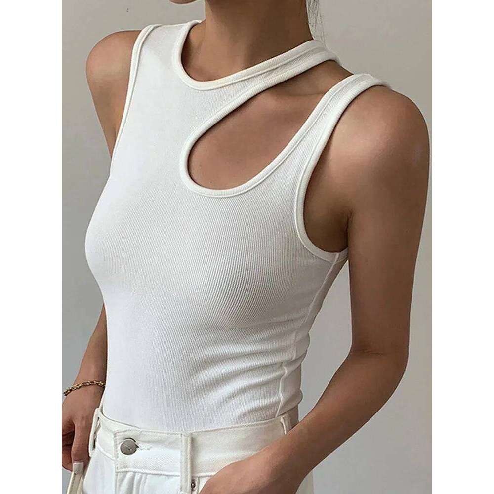Ribbed crop top with slim fit feeling, sexy sleeveless round neck and hollow out vest