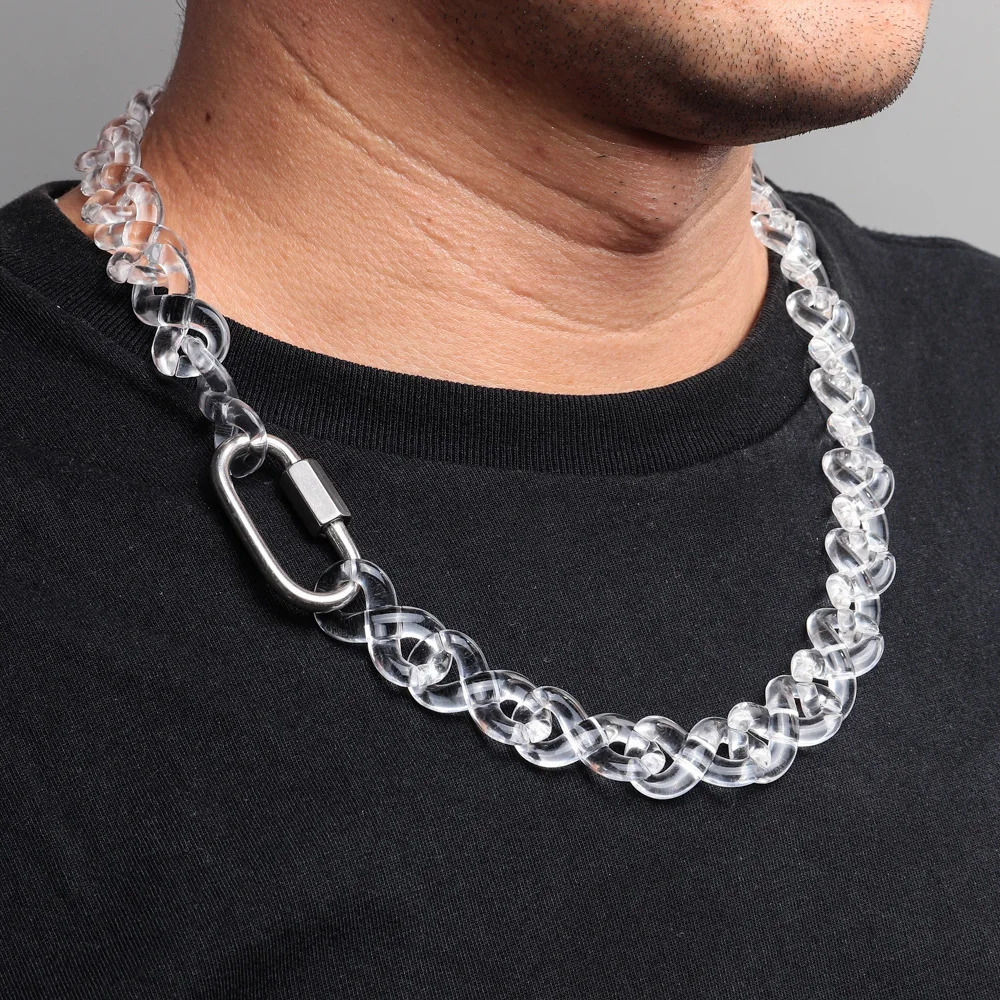 FishSheep Transparent Acrylic Infinity Chain Necklace for Man Women Punk Clear Resin Link Chain Necklace Mens Jewelry Gift 251230