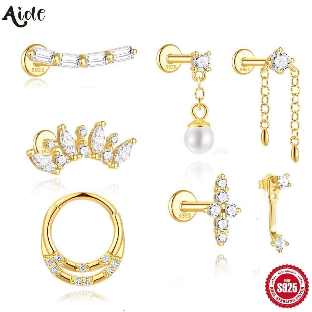 Aide 1pc 925 Sterling Silver Stud Earring Cute Dog Claw Opal 18K Gold Color Earrings Flat Back Helix Cartilage Piercing Jewelry