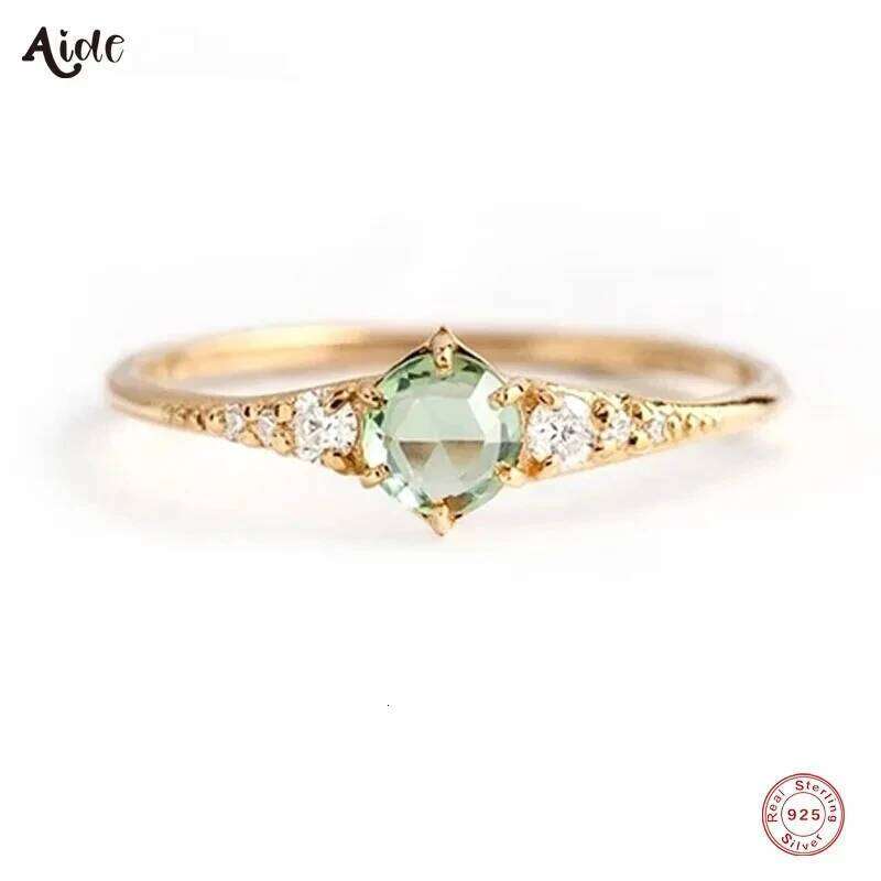 Aide 925 Sterling Silver Fresh Mint Green Zircon For Women Minimalist Crystal Thin Slim Stackable Finger Rings Jewelry
