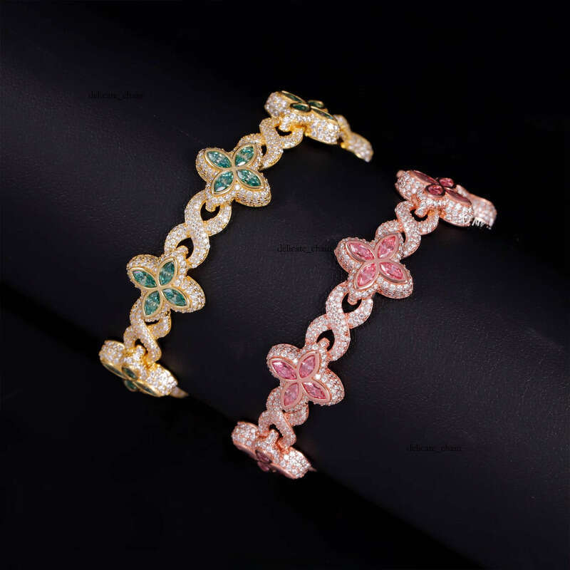XingGuang Hot Selling Hip Hop Color Marquise Cuban Link Chain Infinity 925 Silver Moissanbite VVS Moissanite Clover Bracelet
