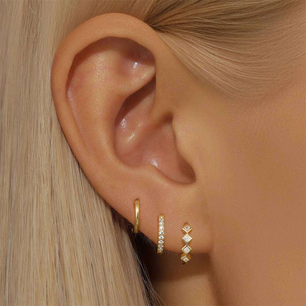 Aide 925 Silver Round Hoop Earring Women European and American Simple Zircon Earrings for Daily Wear Jewelry Anillos Set