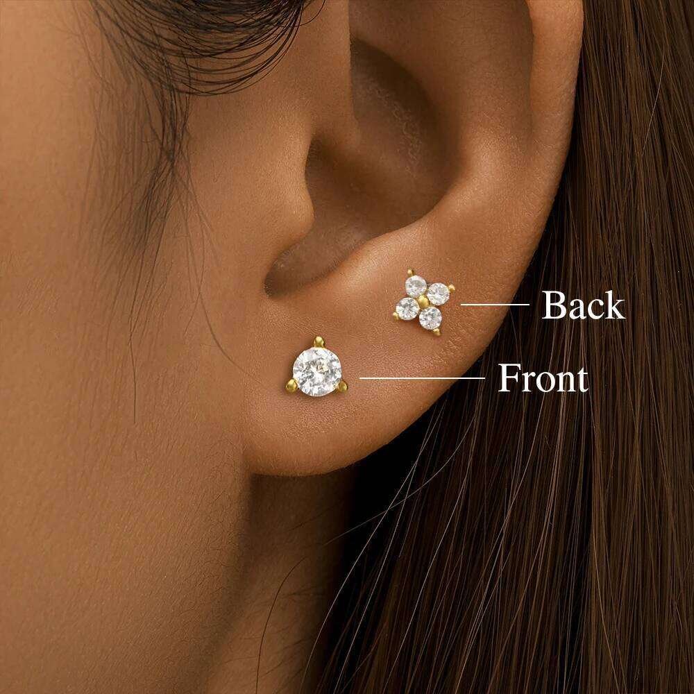 Aide 925 Sterling Silver 1pc Asymmetric Two Side Wearable Piercing Screw-Back Stud Earrings For Women Elegant Bohemian Jewelry