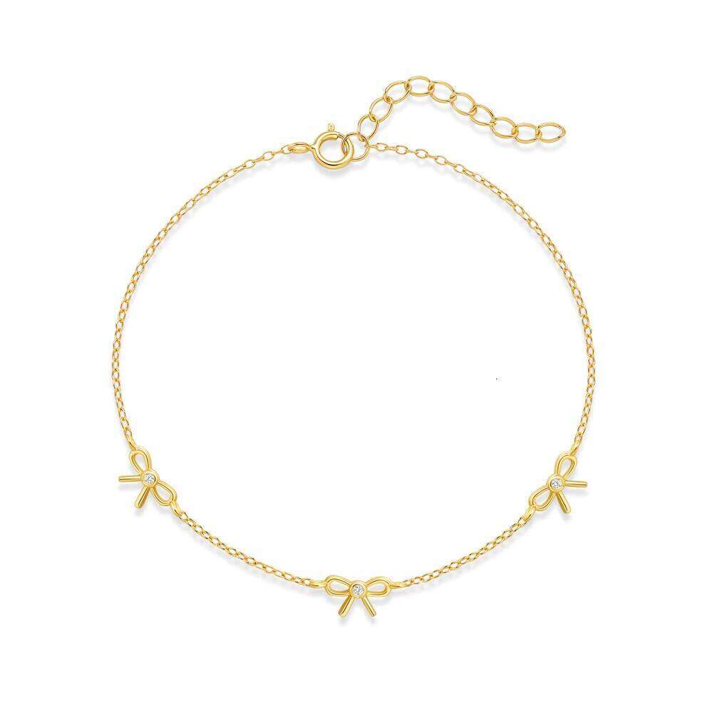 Aide 925 Sterling Silver For Women Gold Color Cute Bow Bracelet Female Mother's Valentine's Day Gift Jewelry