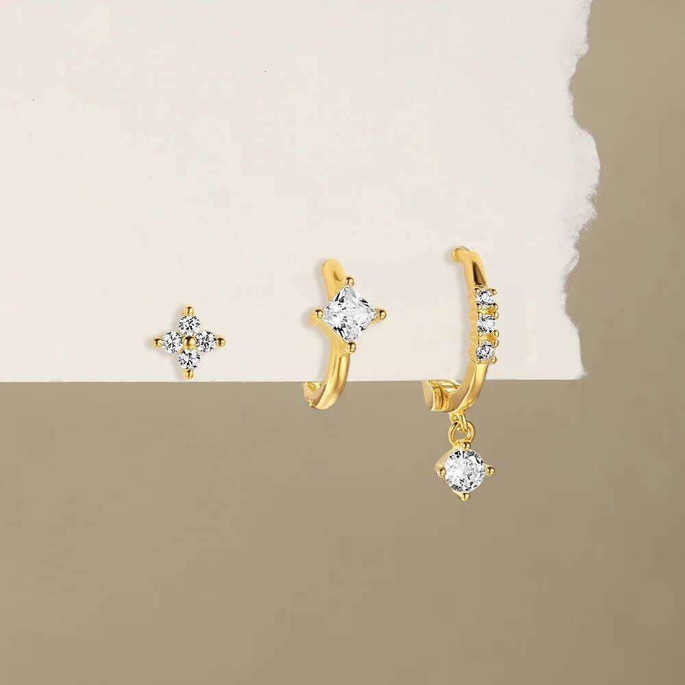 Aide Shiny Zircon Minimalism 925 Sterling Silver For Women Ins Lucky Flower Round Huggies Earrings Fine Jewelry Gift