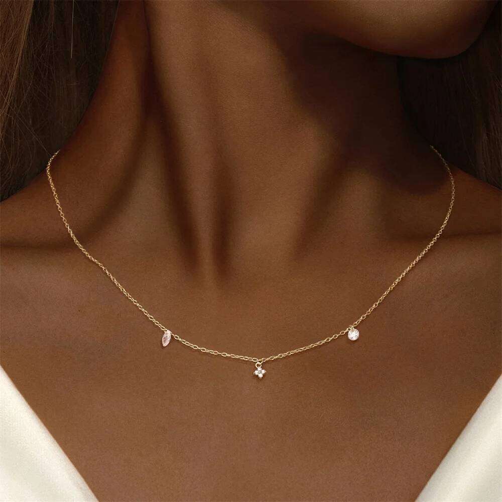 Aide 925 Sterling Silver Exquisite Water-Drop Shape Zircon Necklace For Women Trendy Link Chain Charms Stackable Fine Jewelry