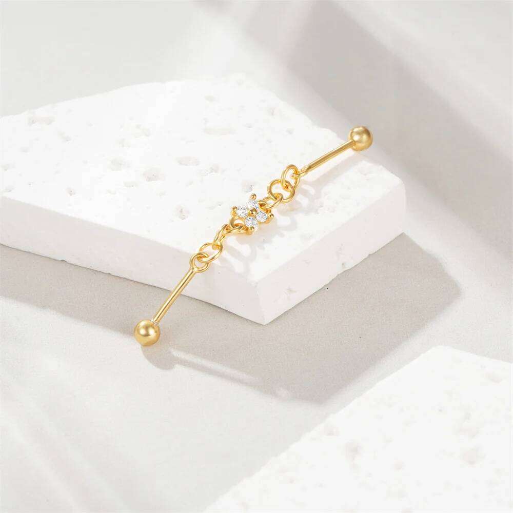 Aide 925 Sterling Silver Lucky Flower Pendant Stud Earrings Industrial Piercing Barbell Chain Ear Bone Earring Student Gift Jewe