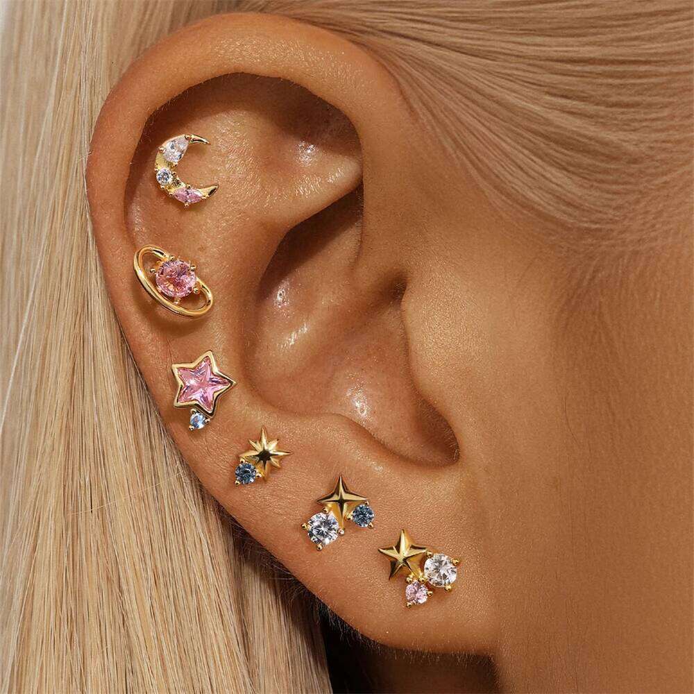 Aide 925 Sterling Silver Opal Star Flower Earring Elegent Jewelry For Women Wedding Engagement Gift Sparkling Ear Studs Set