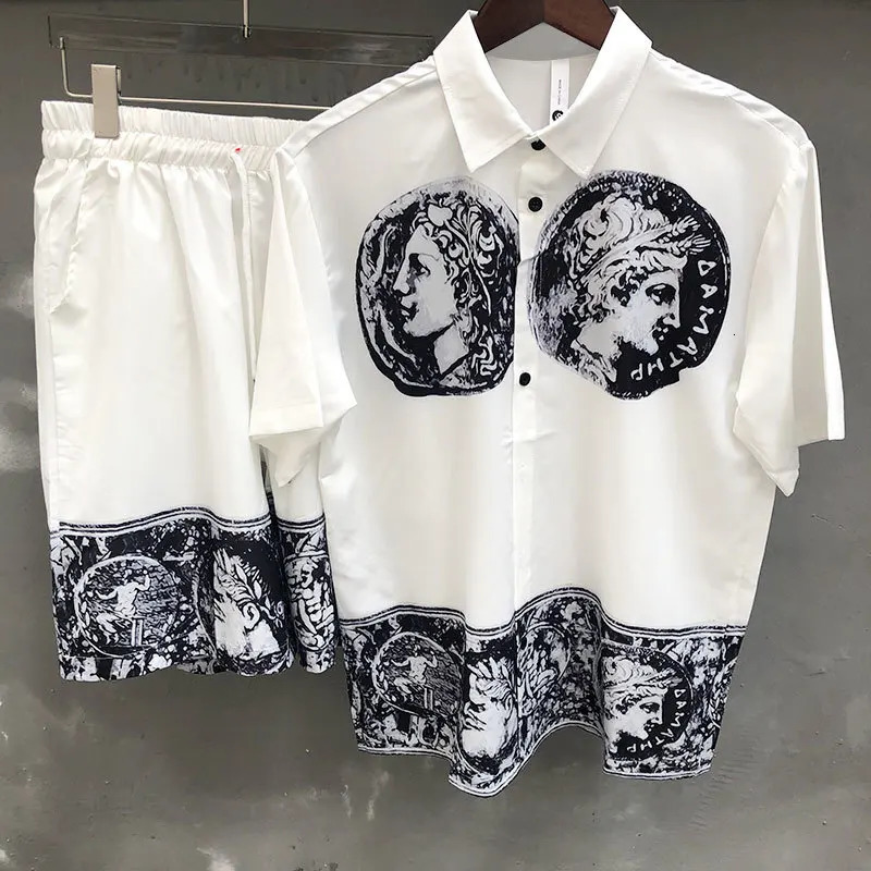 Hawaiian Shirt Streetwear Abstract Portrait Print Shirts Tracksuit Set Hip Hop Casual Beach Holiday Short Sleeve Suit 251230
