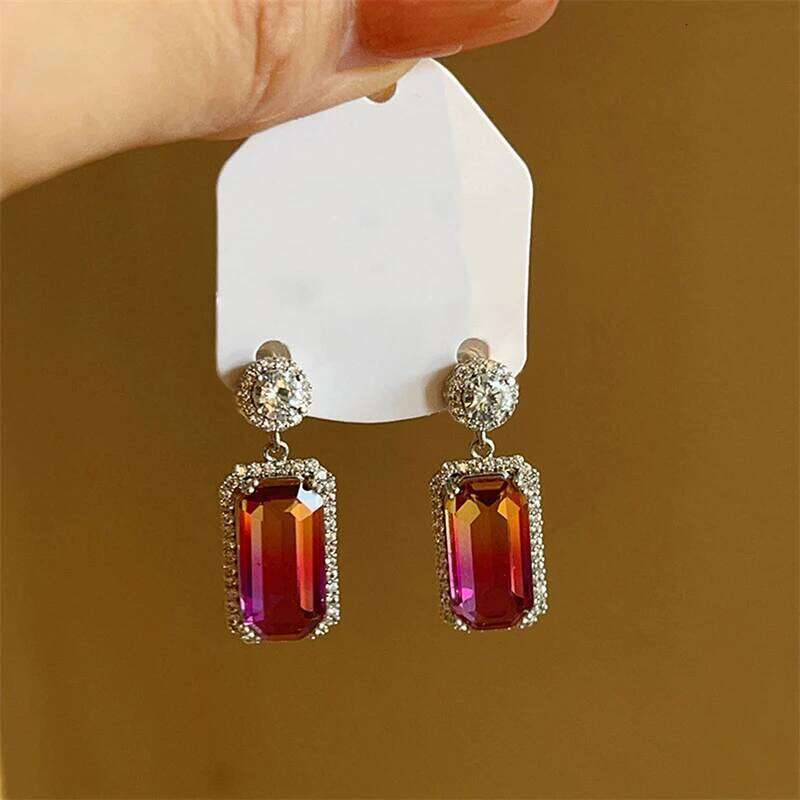 Huitan Gradient Zirconia Rainbow Stone Pendant Earrings Delicate Luxury Jewelry for Anniversary Party Chic Exquisite Accessories