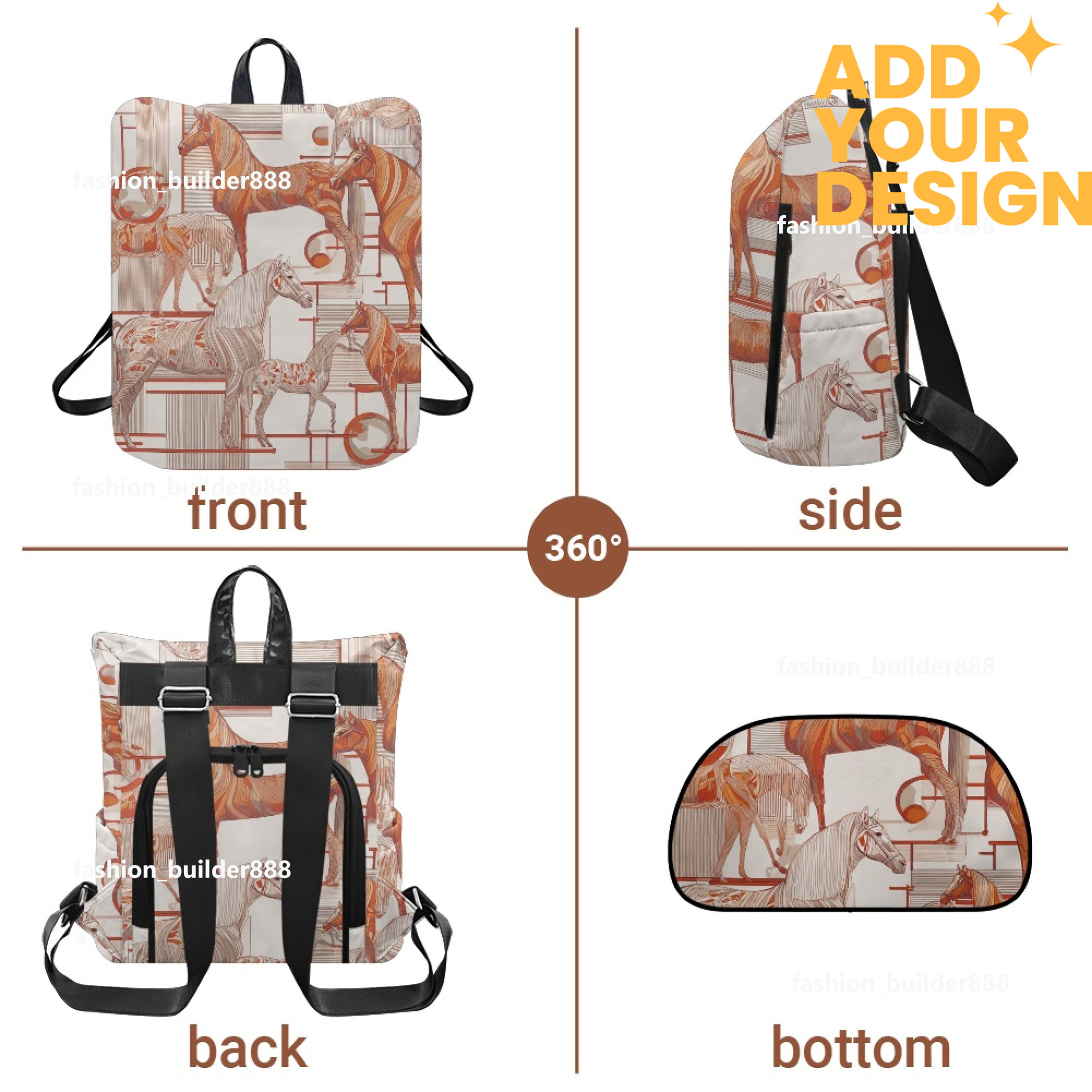 Custom H Designer Fashion Anti Theft Backpack Luxury Horse Pattern Unisex Full Print Backpack Laptop Bag Travel Bag H27