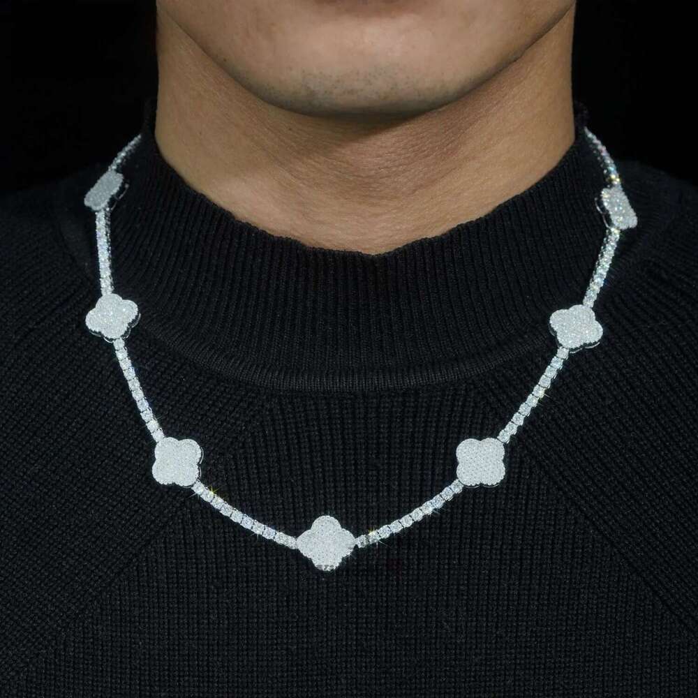 New Arrival 2024 Pass Tester 925 Sterling Silver VVS Moissanite Diamond Clover Tennis Chain Necklace Men's and women's fashion chains