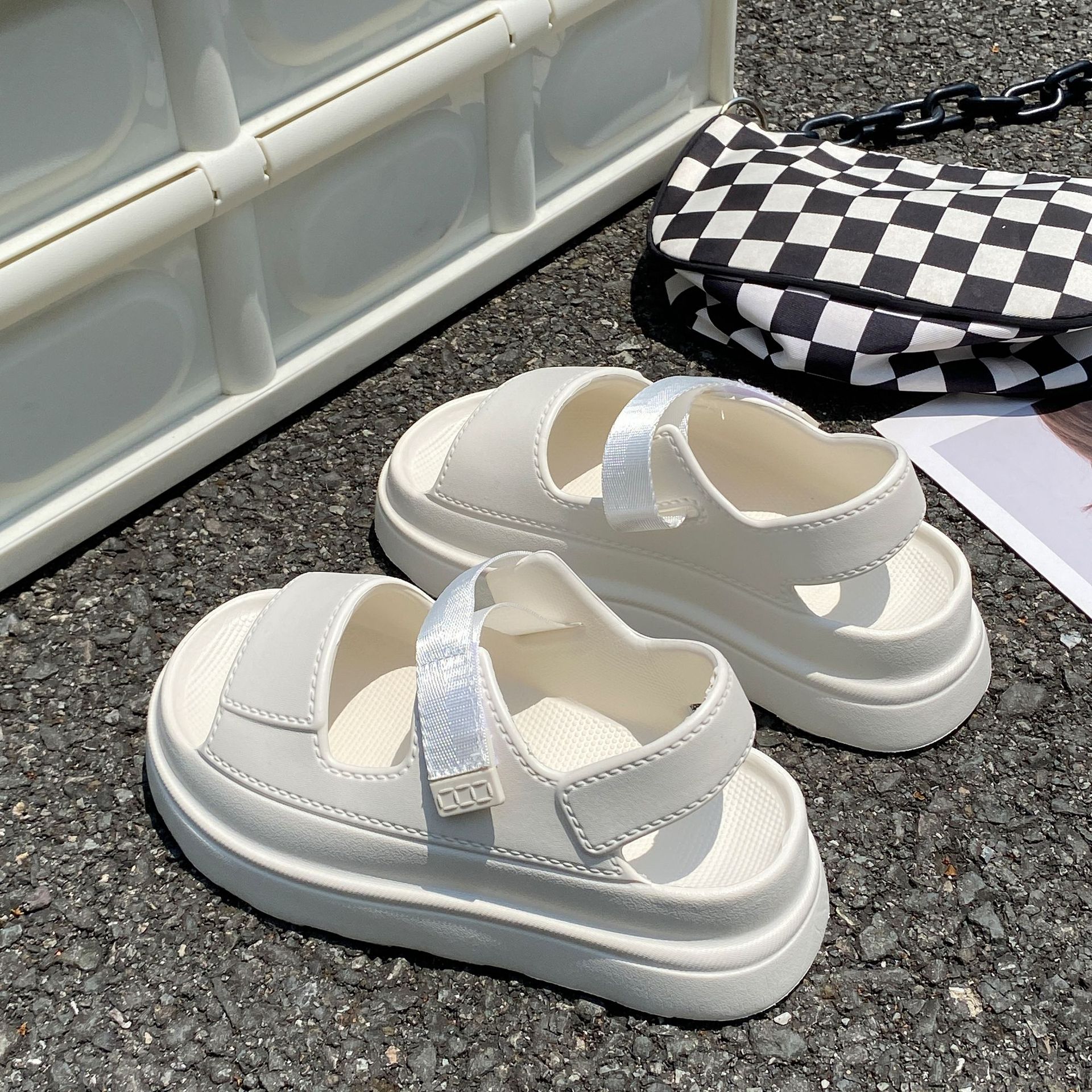 Free shipping Limited edition Sandals Thick soled women height increasing trend Velcro unique