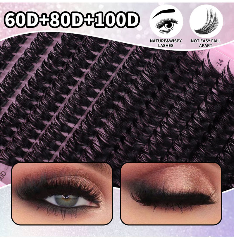 576Pcs Thick Fluffy DIY Eyelashes Soft Lightweight DIY Cluster Lashes Kit with Lash Bond & Seal Hand Made Reusable Naturally D Curled Individual Eyela
