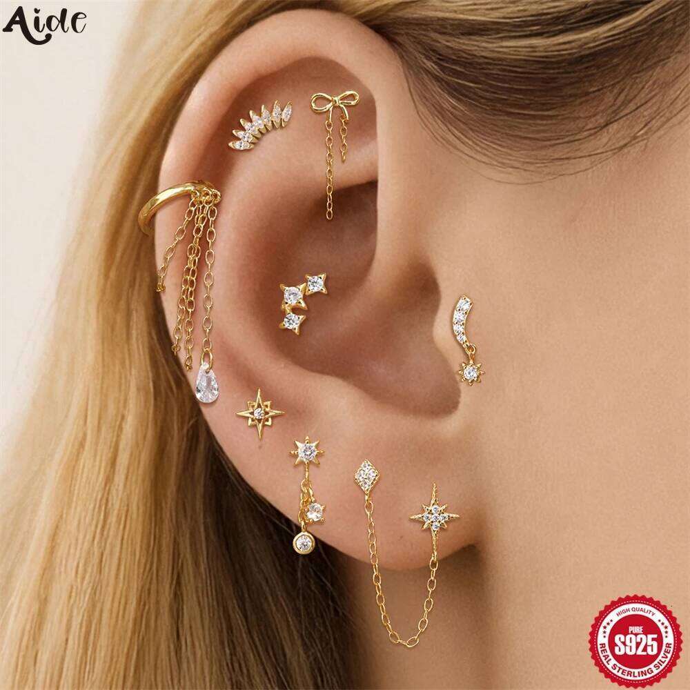 Aide Star Bow Earrings 925 Sterling Silver Multi-layer Chain Wedding Party Ear Studs Gift For Mom Daughter Christmas Pendientes