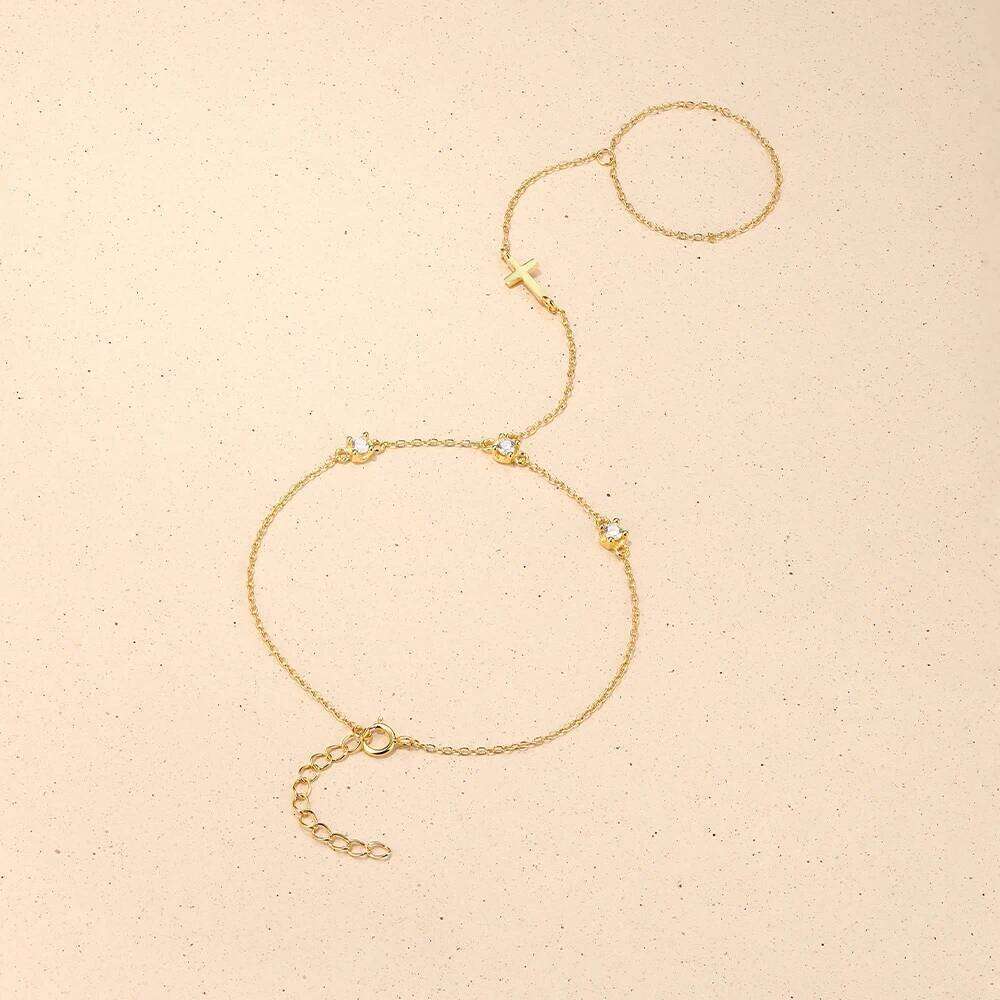 Aide S925 Sterling Silver Minimalism Cross Zircon Finger For Women Flower Multi-layer Bracelet Fine Jewelry Pulseras