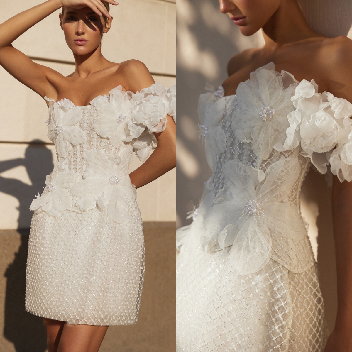 Designer Mini Evening Dresses For Women Off Shoulder Sleeveless Gown Appliques Pearls Beaded Short Dress Party Customized Dress