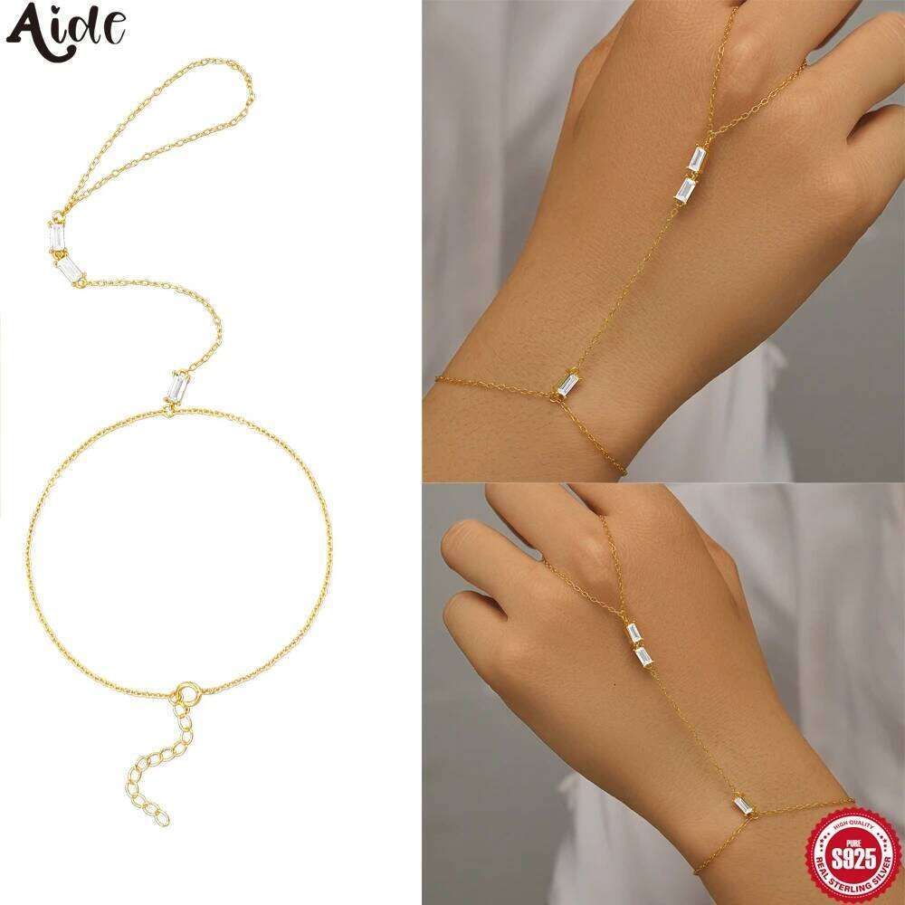 Aide 925 Sterling Silver Personality New Design Zircon Finger Minimalist For Women Long Chain Bracelet Jewelry