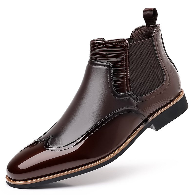 Luxury Boots 2026 Men's Patent Leather Chelsea Boots - Formal Casual Slip-On Ankle Boots for Business/Leisure 39-44