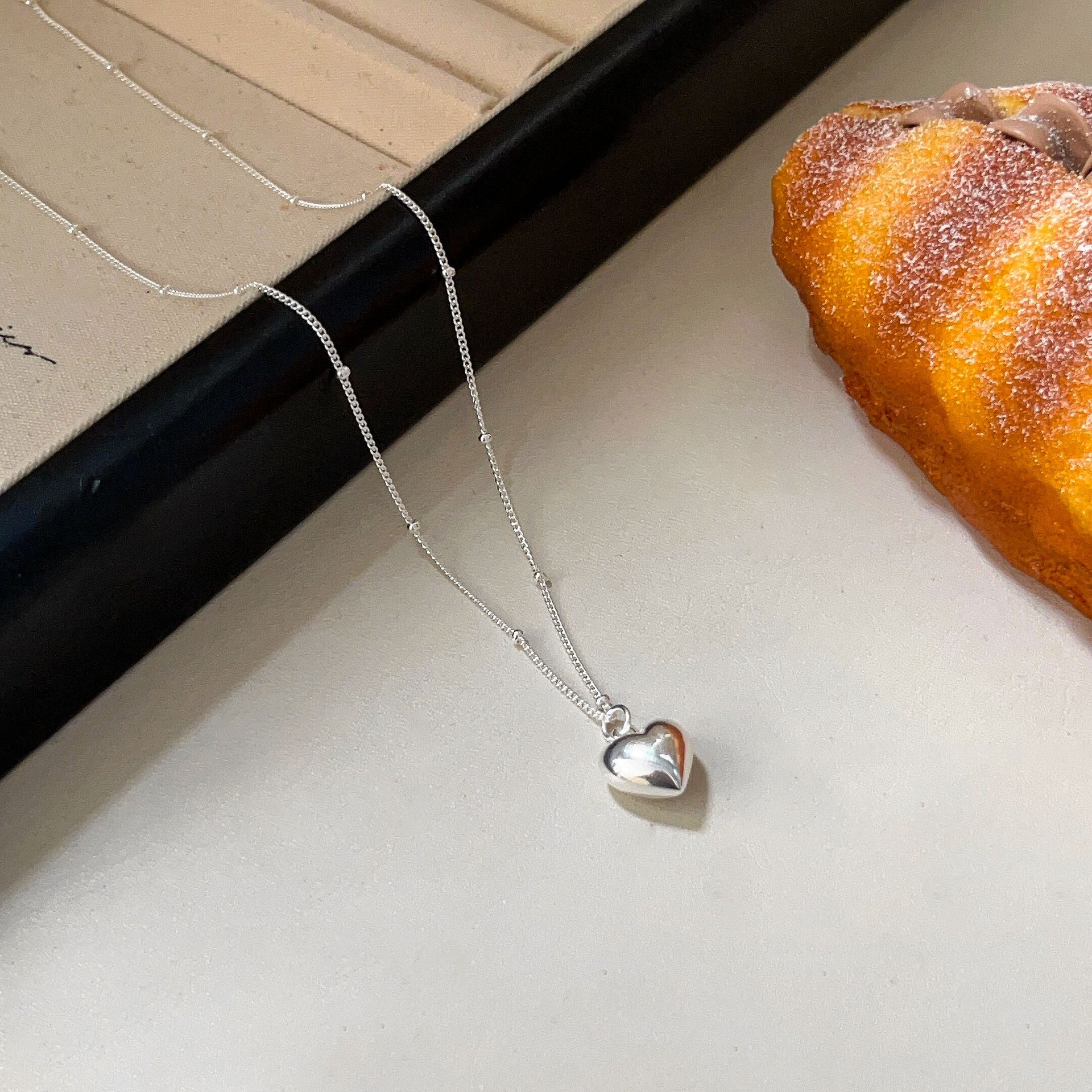 S925 Sterling Silver Necklace for Women Korean Design Heart Ins Versatile Light Luxury Non-Fading Pendant Collarbone