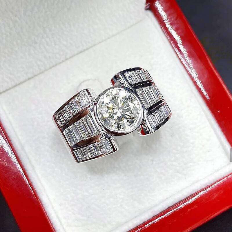 Huitan Gorgeous Women Rings with Brilliant Geometric Cubic Zircon Wide Band Luxury Trendy Wedding Party Fashionable Girl Jewelry