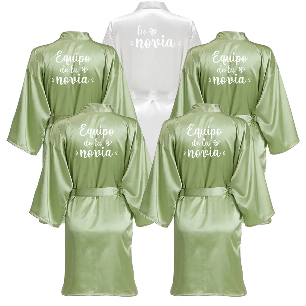 Sage Green Bridal Satin Robe Women Spanish Wedding Novia Kimono Bride Party Bridesmaid Robes 251231