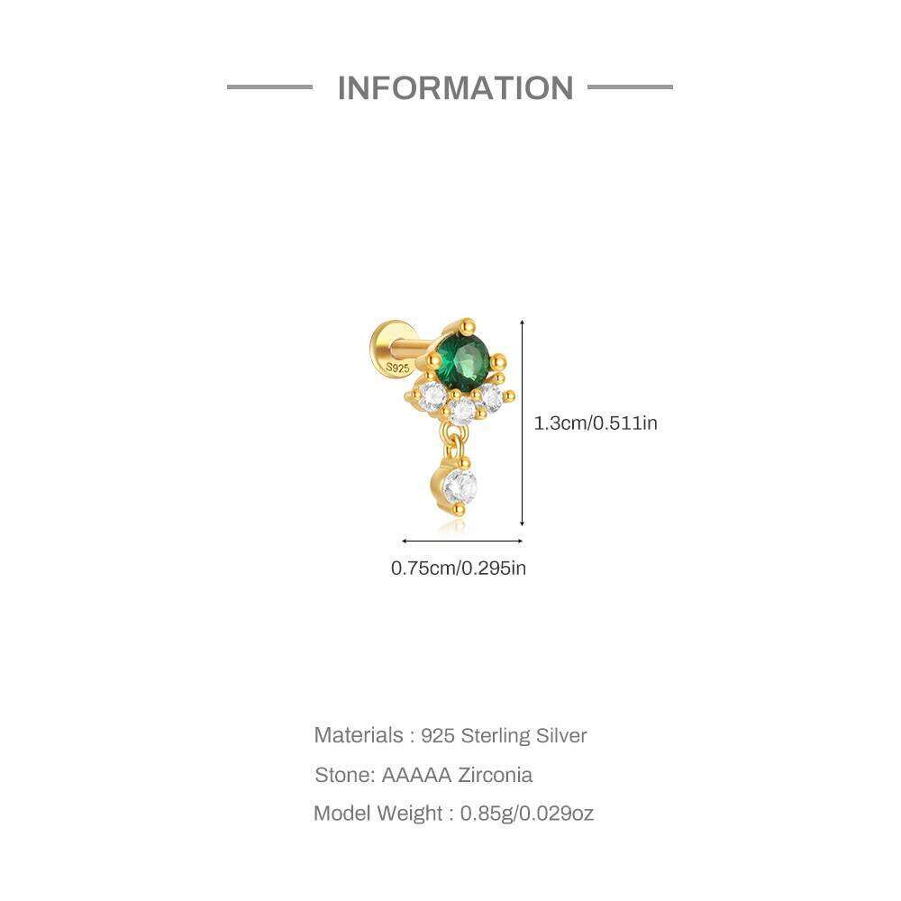 Aide Real 925 Sterling Silver Green Zircon CZ Round Bead Screw Stud Earrings For Women Classic Fine Jewelry Accessories